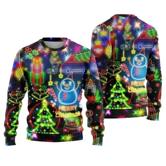 Discover Christmas Bright Neon Lighting Ugly Christmas Sweater, Christmas Sweater