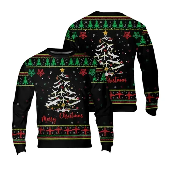 Discover Airplane Christmas Tree Sweater Size S-5XL