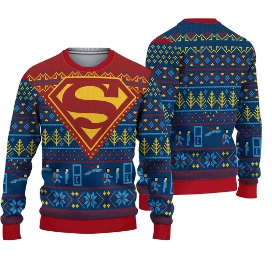Discover Supermans Ugly Christmas Ugly Sweater, Superhero Ugly Xmas Sweater For Men