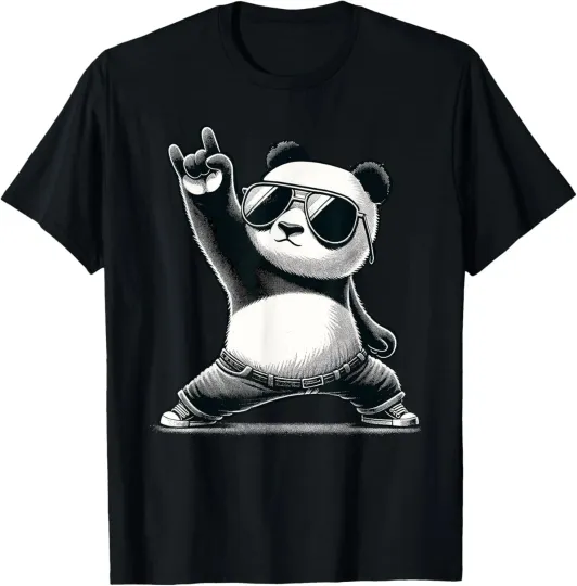 Discover Retro Panda Rock Music Gift Men Kids Women Funny Panda T-Shirt Size S-5XL