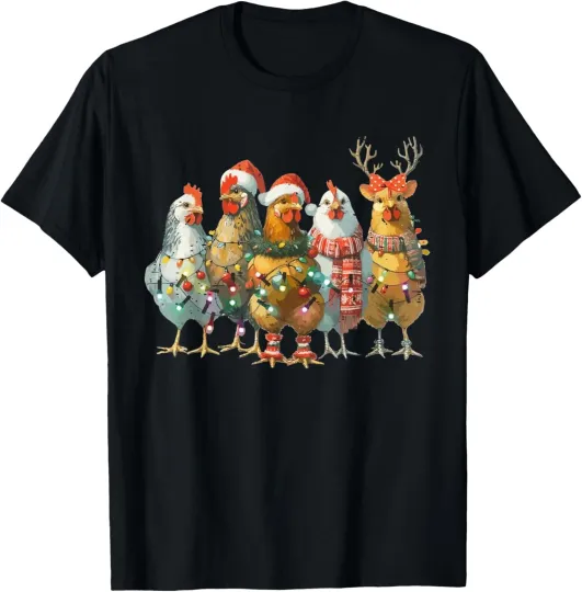 Discover Funny Chicken Christmas Lights Farm Animal Cute Xmas Unisex T-Shirt S-5XL