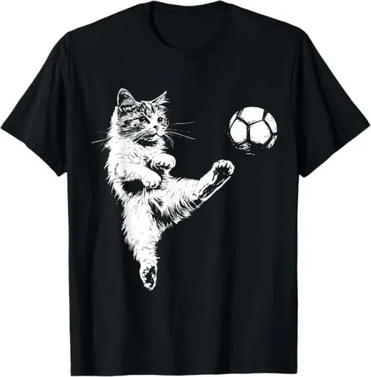 Discover Funny Cat Soccer Ball Graphic T-Shirt Size S-5XL