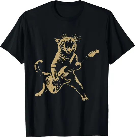 Discover Cat Playing Guitar Rock Star Rock and Roll T-Shirt , Unisex Tee Size S-5XL