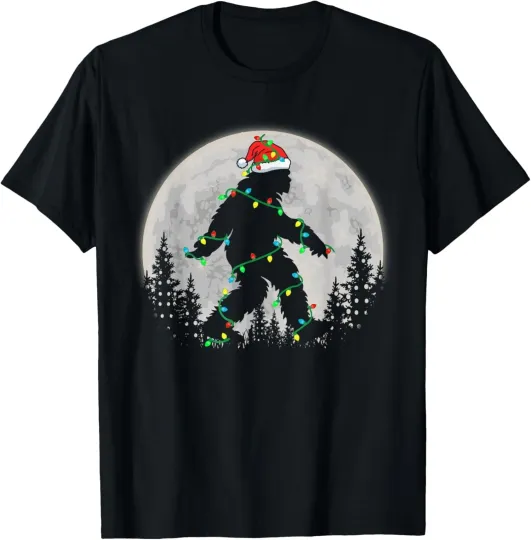 Discover Bigfoot Santa Christmas Tree Lights Funny Xmas Unisex T-Shirt Size S-5XL