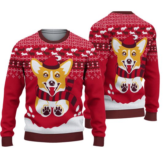 A Very Corgi Christmas Ugly Christmas Sweater for Adults, Dog Themed Holiday Sweaters, Knitted Xmas Crewneck