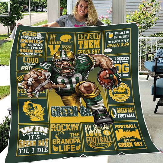 Green Bay Football Team Packers Fleece Blanket, Bed Bedroom Blanket Decor, Gifts for Men Women Fans Lovers