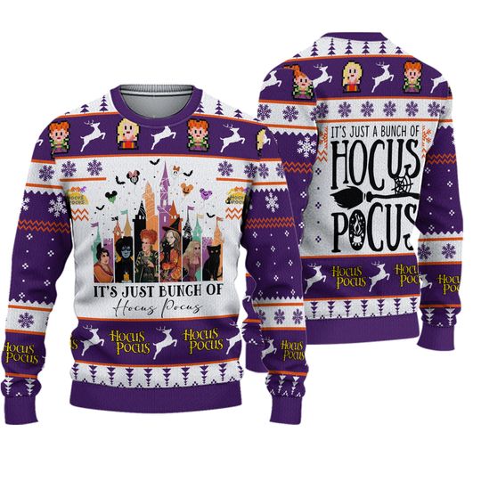 Hocus Pocus Ugly Sweater, Its Just A Bunch Of Hocus Pocus Sweater, Sanderson Sisters Xmas Sweater, Sanderson Witch Christmas Sweater