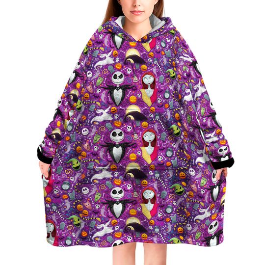 Jack and Sally nightmare before Christmas Blanket Hoodie