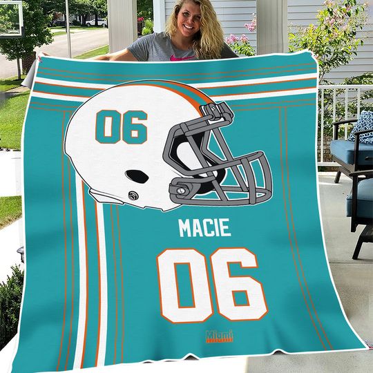 Miami Football Personalized Blanket, Retro Miami Football Blanket, Miami Dolphin Football Blanket,Dolphin Football Fans Gift