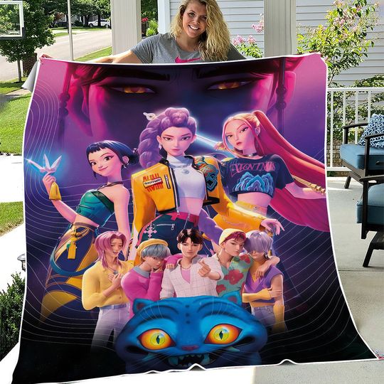 Kpop Blanket Demon Hunters Personalized Gift Cute Huntrix Inspired Plush Throw Soft Aesthetic Bedspread Gift for Kpop Fans Kdrama Gift