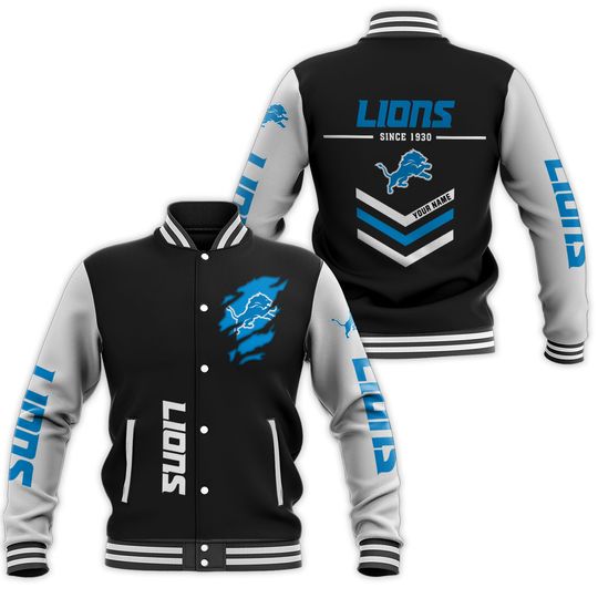 Detroit Lions Football Team Personalized Varsity Baseball Jacket