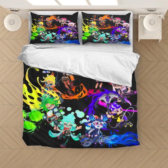 Splatoon Game Gamer Bed Duvet Cover Bedding Set with Pillowcases