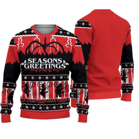 STRANGER THINGS Netflix MEN’S  Ugly Christmas Sweater SIZE SMALL Crew Neck  RED