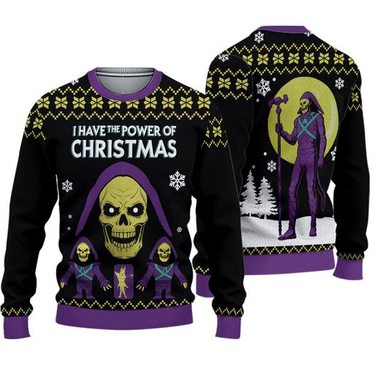 Skeletor “Power of Christmas” Funny Ugly Christmas Sweater | Retro He-Man Holida