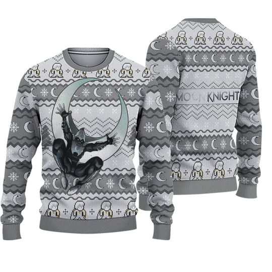 Moon Knight Ugly Christmas Sweater, MCU Superhero 3D All Over Print Pullover, Funny Holiday Outfit for Men Women 2025