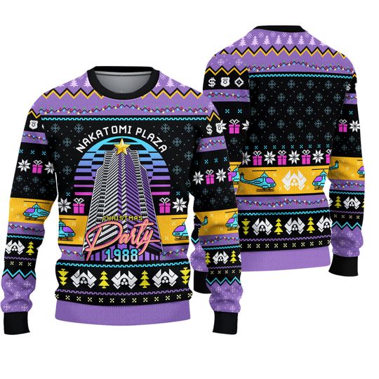 Die Hard Ugly Christmas Sweater, Die Hard Funny Xmas Sweater, Nakatomi Plaza Holiday Sweater, Christmas Party Sweater