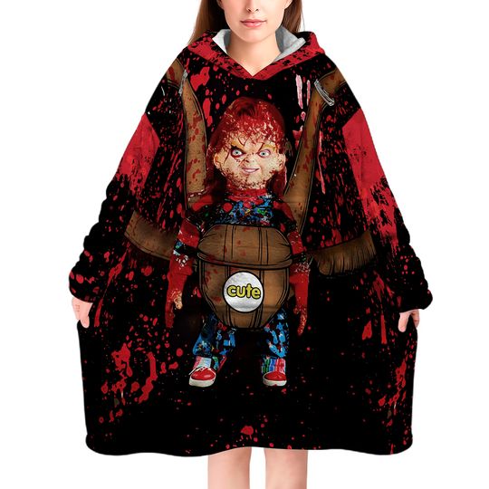 Personalized Halloween Chucky Blanket Hoodie, Gift For Halloween, Christmas, Birthday
