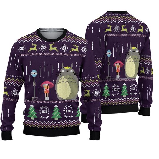 Totoro Rain Ugly Christmas Sweater Gift For Holiday All Size