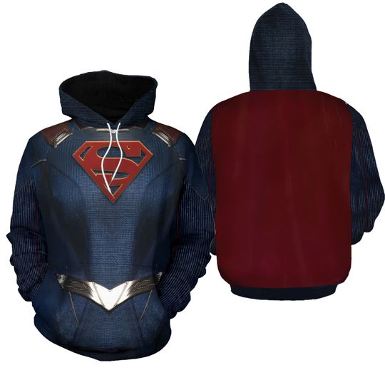 Superman Hoodie Jumper Superhero 3D Printed Cosplay Jacket Hooded