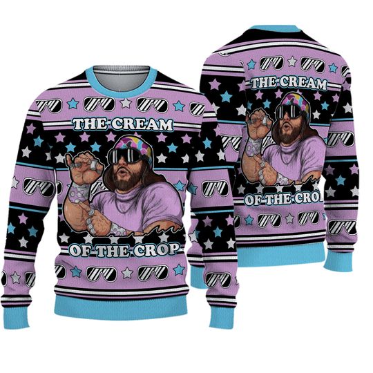 The Cream Of The Crop Ugly Christmas Sweater, Macho Man Randy Savage Sweatshirt, Funny WWF All Over Print Sweater, Xmas Gift