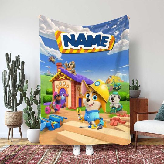 Discover Disney Junior Pupstruction Blanket, Phinny The Dog Leader Blanket, Construction Crew Bedroom Decor, Puppy Building Site Kids Gift, TNA007