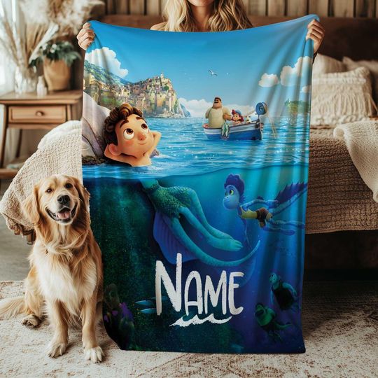 Discover Disney Luca Movie Blanket, Friendship Goals Italian Throw Blanket, Portorosso Sea Monster Decor Gift, Pixar Kids Movie Scene Blanket, DTA099