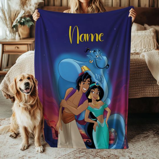 Discover Disney Aladdin Jasmine Blanket, Genie Magic Gift Blanket, Magic Carpet Adventure Decor Blanket, Arabian Nights Kids Decor, VTB623