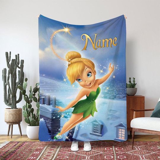 Disney Tinkerbell Fairies Blanket, Pixie Dust Magic Gift Blanket, Magic Cast Birthday Blanket Gift, Neverland Fairy Kids Decor
