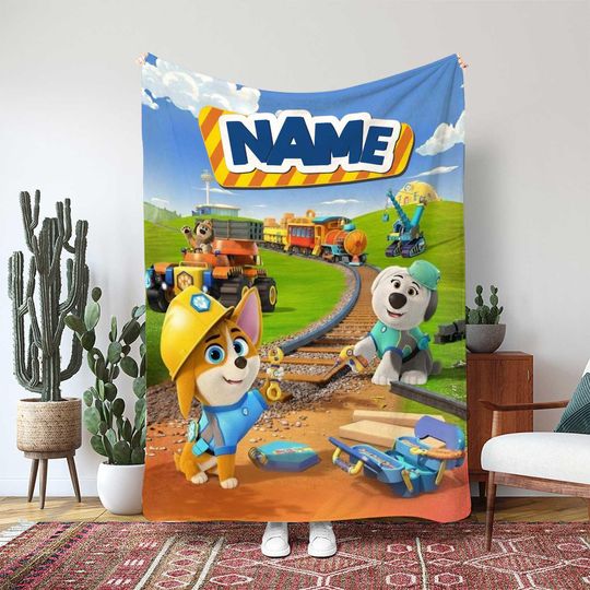 Discover Disney Pupstruction Blanket, Roxie Construction Puppy Blanket, Construction Equipment Bedroom Gift, Disneyland Movie Gift Blanket, TNA007