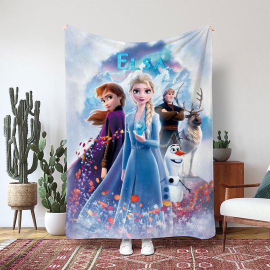 Discover Disney Frozen Elsa Anna Blanket, Olaf Snowman Gift Blanket, Disney Winter Adventure Gift Blanket, Arendelle Sister Decor, VTB500