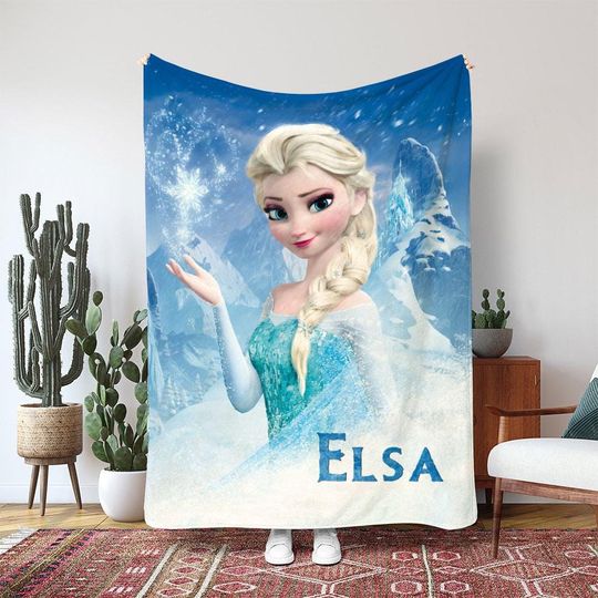 Discover Disney Frozen Elsa Queen Blanket, Ice Power Magic Blanket, Disney Winter Princess Gift Blanket, Ice Queen Arendelle Decor, VTB500