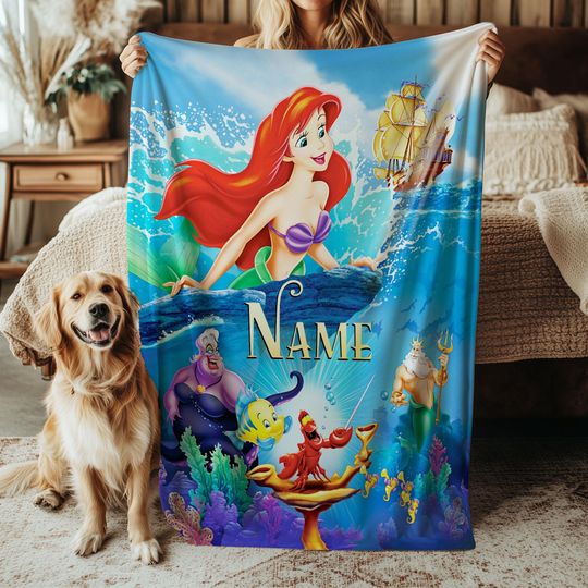 Discover Disney Mermaid Ariel Blanket, Disney Ursula Sea Witch Blanket, Disney Under The Sea Blanket, Mermaid Princess Kids Decor, VTB624