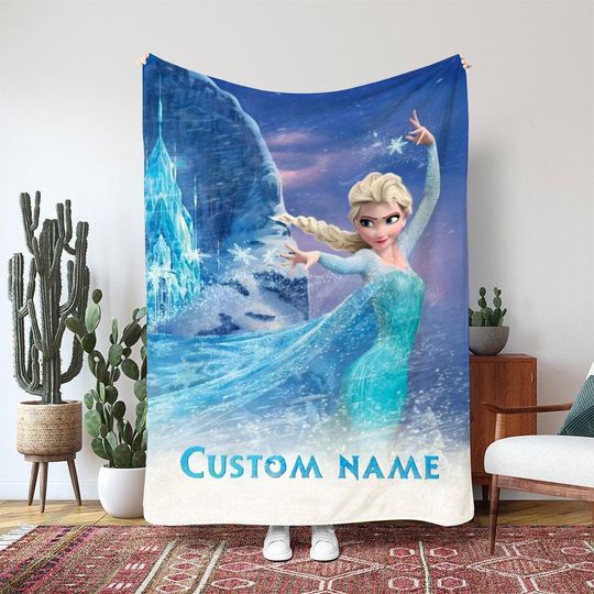 Discover Disney Frozen Elsa Ice Castle Blanket, Ice Queen Elsa Gift Blanket, Disney Winter Princess Gift Blanket, Snow Magic Kids Decor, VTB500