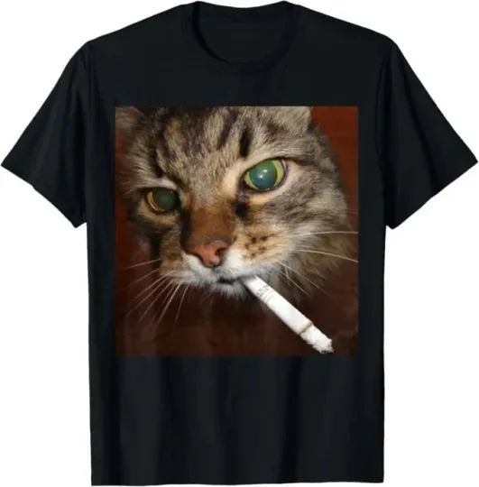Cat Meme Cat Smoking Cigarette T-Shirt Size S-5XL