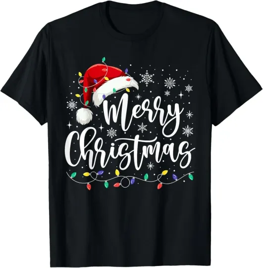 Discover Merry Christmas Lights Red Santa Hat Xmas Family Unisex T-Shirt Size S-5XL