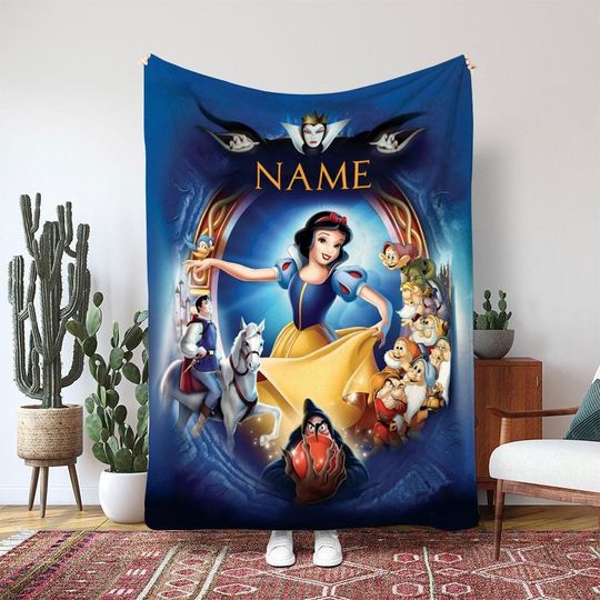 Disney Snow White Seven Dwarfs Blanket, Happy Dopey Grumpy Blanket, Disney Forest Magic Blanket, Princess Kids Decor