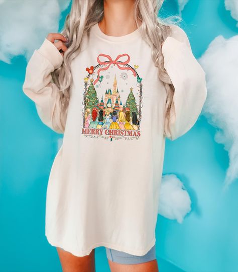Discover Comfort Colors Disney Princess Coquette Bows Christmas Shirt, Merry Christmas Kids T-Shirt, Disney Christmas Trip Tee, Christmas Sweatshirt