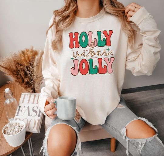 Discover Comfort Colors Holly Jolly Vibes Shirt, Retro Christmas T-Shirt, Funny Xmas Matching Sweatshirt, Merry Christmas Gift, Christmas Lights Tee