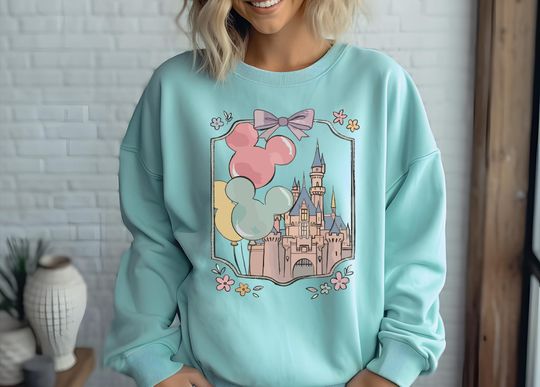 Discover Comfort Colors Mickey Castle Coquette Shirt, Mickey Balloon T-Shirt, Magical Castle Sweatshirt, Family Vacation Tee, Coquette Castle Gift