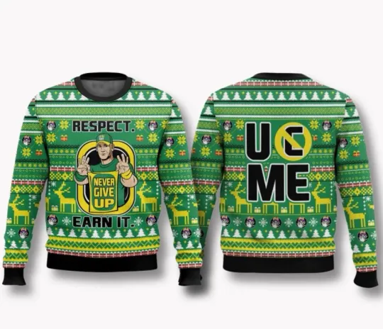 Jo Cen Never Give Up Earn It Ugly Christmas Sweater