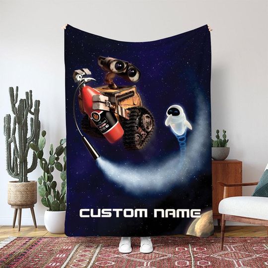 Discover WALL E And EVE Disney Pixar Space Blanket, WALL E Fire Extinguisher Blanket, Robot Adventure Movie Blanket, Sci-Fi Movie Kids Gift, DTA096
