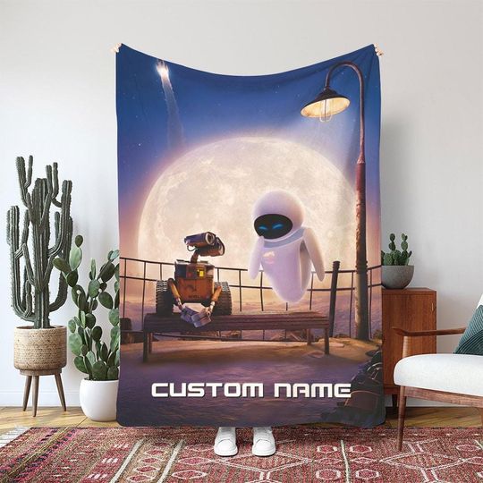 Discover WALL E And EVE Robot Love Blanket, Disney Pixar Under The Moon Blanket, Disneyland Kids Gift Blanket, Robot Couple Movie Decor, DTA096