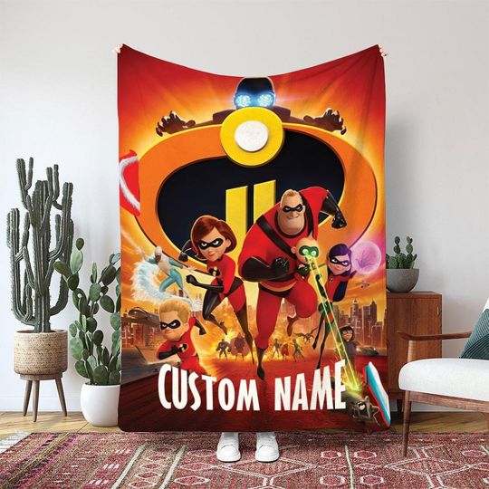 The Incredibles Superhero Blanket, Mr Incredible Robert Parr Blanket, Magic Kingdom Birthday Blanket, Family Action Movie Decor