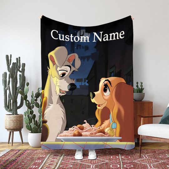Discover Lady Tramp Puppy Dog Blanket, Disney Dog Romantic Baby Blanket, WDW Disneyland Dog Mom Dad Blanket, Classic Movie Lover Blanket, DTA087