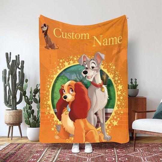 Discover Lady Tramp Dog Romantic Blanket, Disney Puppy Stars Blanket, Classic Disney Movie Decor Blanket, Dog Lover Birthday Gift Blanket, DTA087