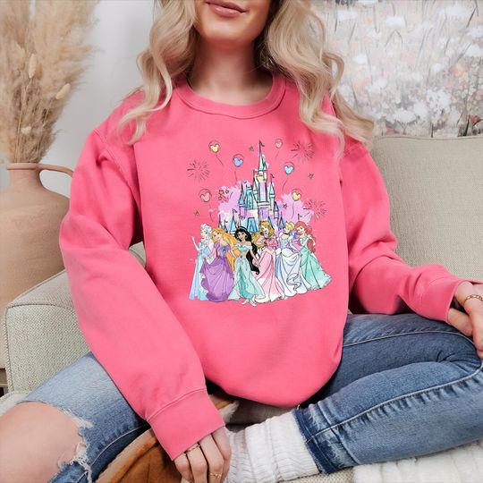 Discover Comfort Colors Watercolor Castle Princess Shirt, Disney Vacation Tee, Disneyland T-shirt, Family Trip Sweatshirt, Disney Princess Fun Gift