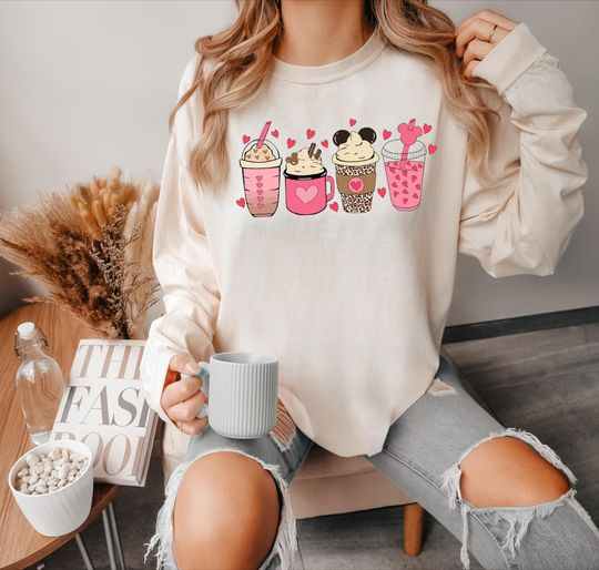 Discover Comfort Colors Valentine Coffee Drink Shirt, Disney Valentines Day T-Shirt, Happy Valentine's Day Tee, Valentine Sweatshirt, Couples Gift
