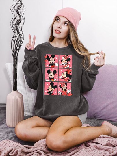 Discover Comfort Colors Mickey and Minnie Valentine Shirt, Disney Couple Matching T-Shirt, Lover Mickey and Minnie Sweatshirt, Valentine's Day Gift