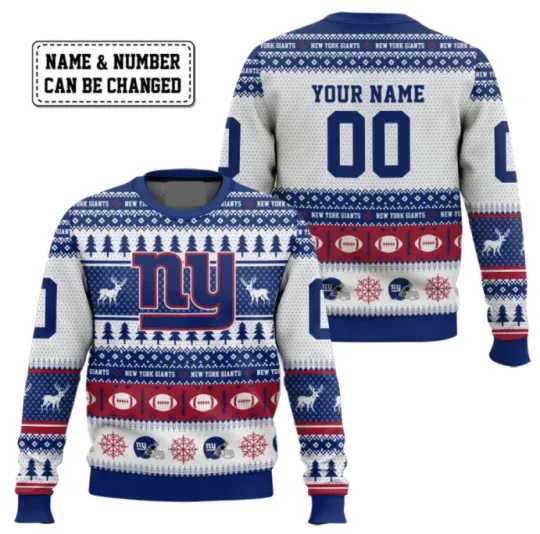 New York Giant Custom Name And Number Ugly Sweater