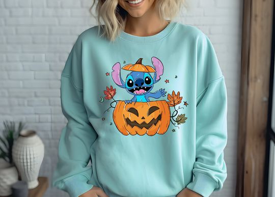 Discover Comfort Colors Halloween Stitch Pumpkin Shirt, Halloween Sweatshirt